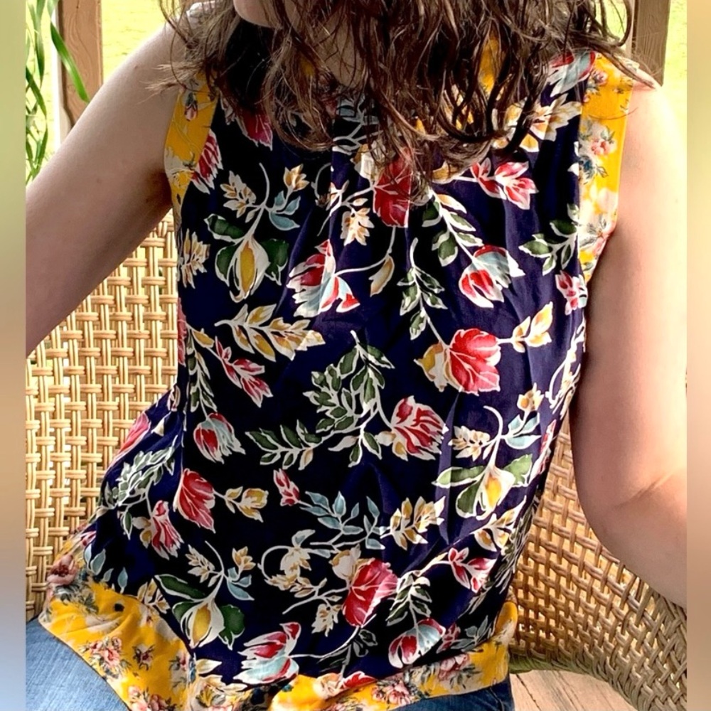 Blue & Yellow Floral Sleeveless Blouse